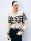 White & Warren Merino Fair Isle Standneck Sweater In Ivory In White