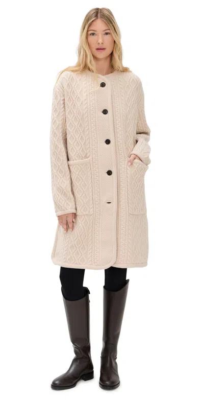 White & Warren Merino Luxe Cable Coat Honey Cream In Neutral