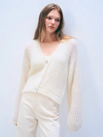 White + Warren White & Warren Mohair Luxe Open Cardigan Sweater In Ivory