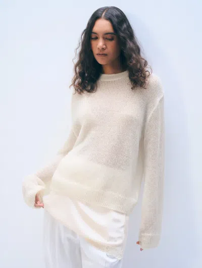 White + Warren White & Warren Mohair Luxe Oversized Crewneck Top In Ivory