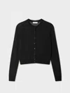White & Warren Paperfine Crewneck Cardigan Sweater In Black In Black