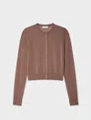 White & Warren Paperfine Crewneck Cardigan Sweater In Brown In Brown