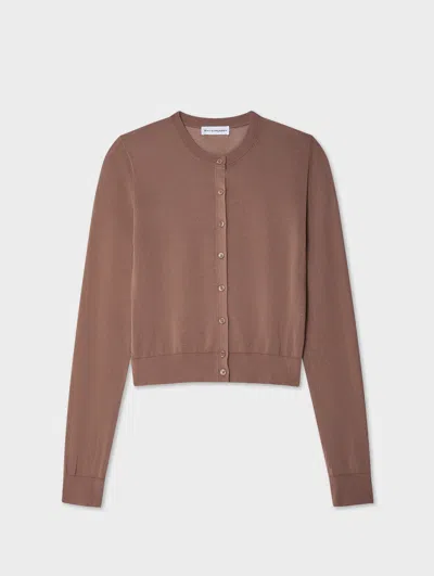 White & Warren Paperfine Crewneck Cardigan Sweater In Brown