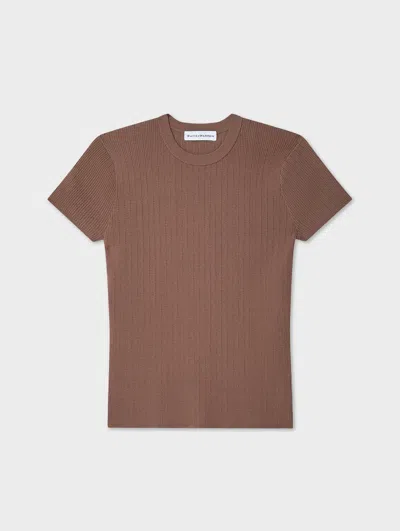 White & Warren Paperfine Pointelle T-shirt Sweater In Brown