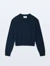 White & Warren Soft Cotton Rib Trim Sweatshirt In Deep Navy Blue In Blue