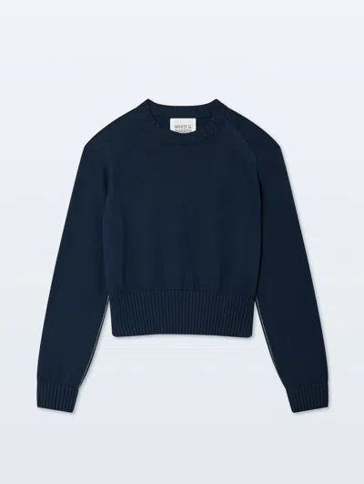 White & Warren Soft Cotton Rib Trim Sweatshirt In Deep Navy Blue