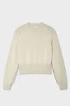 White & Warren Soft Cotton Rib Trim Sweatshirt In Ivory/navy In Neutral