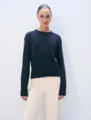 White & Warren Soft Cotton Rib Trim Sweatshirt In Navy In Blue