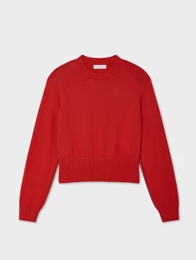 WHITE & WARREN WHITE & WARREN SOFT COTTON RIB TRIM SWEATSHIRT IN POPPY RED/NAVY