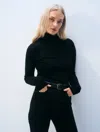 White & Warren Superfine Cashmere Blend Turtleneck Sweater In Black In Black