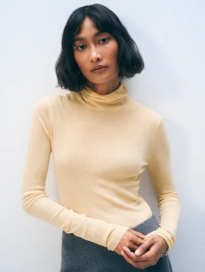 White & Warren Superfine Cashmere Blend Turtleneck Sweater In Yellow