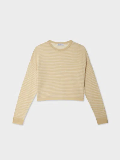 White & Warren Superfine Cashmere Striped Sweatshirt In Buttercreamwhite In Buttercreamwhite In Multi