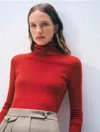 White & Warren Superfine Merino Fitted Turtleneck Sweater In Red In Red