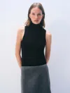 White & Warren Superfine Merino Sleeveless Turtleneck Sweater In Black In Black