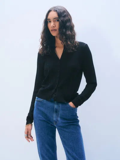 White + Warren White & Warren Superfine Merino Wool Cardigan Sweater In Black