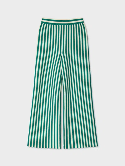 White & Warren Superfine Organic Cotton Striped Pant In Teal In Multi