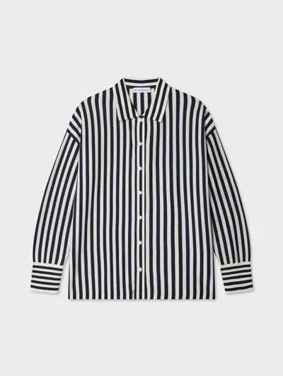 White & Warren Superfine Organic Cotton Striped Shirt Sweater In Navy/white In Navy/white In Multi