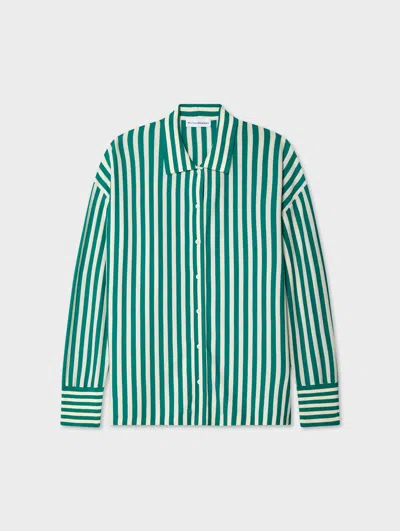 White & Warren Superfine Organic Cotton Striped Shirt Sweater In Teal In Blue