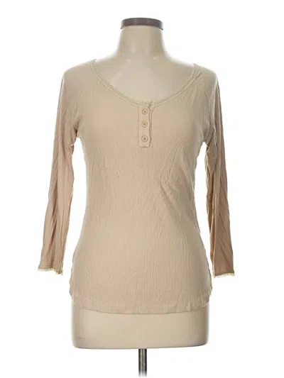 Pre-owned White Birch 3/4 Sleeve Top Tan Scoop Neck Tops In Brown
