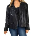 WHITE BIRCH ABSTRACT ZIPPER BIKER JACKET IN BLACK