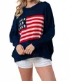White Birch American Flag Print Lightweight Sweater In Navy In Blue