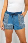 White Birch Animal Print Mixed Distressed Shorts In Denim Blue In Blue