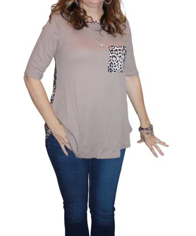 White Birch Animal Print Pocket Top In Taupe In White