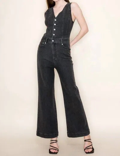 White Birch Black Denim Sleeveless Jumpsuit