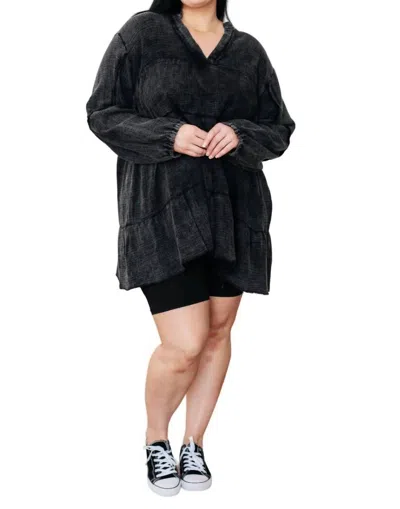 White Birch Borrowed Time Mineral Wash V-neck Dress In Black