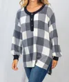 White Birch Buffalo Plaid Knit Top In Faded Charcoal/ivory In Multi