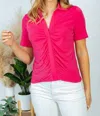 White Birch Collar Cinched Front Top In Magenta