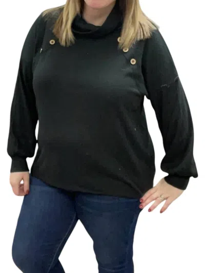 White Birch Cowlneck Faux Button Sweater In Black
