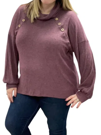 White Birch Cowlneck Faux Button Sweater In Plum In Brown