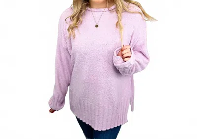 White Birch Cozy Weather Knit Long Sleeve Sweater Top In Lavender In Animal Print