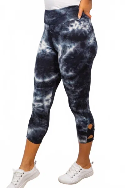 White Birch Criss Cross Tie Dye Capri Leggings In Multi In Blue