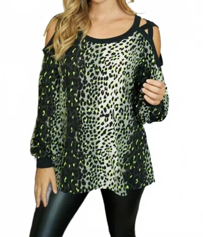 White Birch Cut Out Leopard Top In Black/grey Neon Green