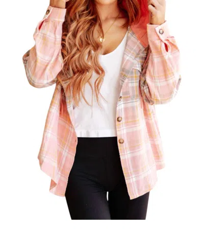 White Birch Daylight Dip Dye Plaid Hooded Shacket In Pink