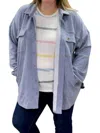White Birch Denim Fleece Shirket In Washed Blue In Blue