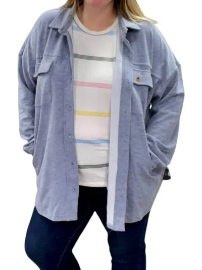 White Birch Denim Fleece Shirket In Washed Blue In Gray