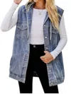 White Birch Detachable Hood Vest In Denim In Multi