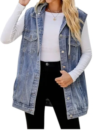 White Birch Detachable Hood Vest In Denim In Multi