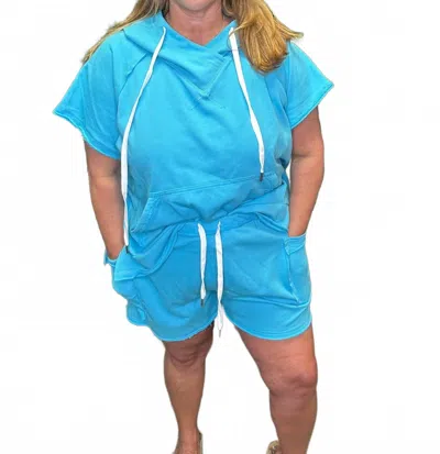 White Birch Drawstring Knit Shorts In Turquoise In Blue