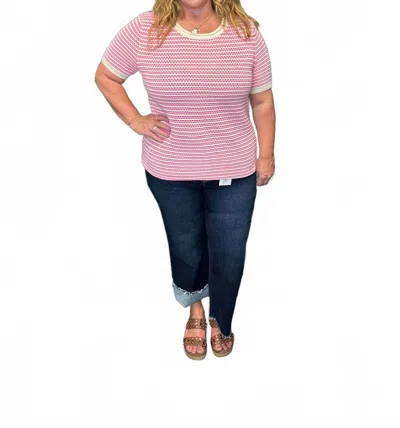 White Birch Easy Breeze Striped Top In Pink