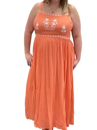 White Birch Embroidered Front Tank Dress In Orange