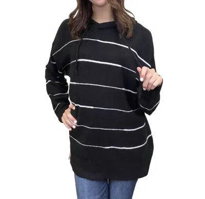 White Birch Fabulous Striped Hooded Long Sleeve Top In Black