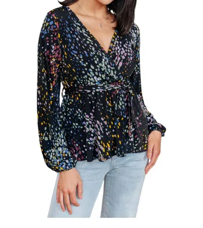 White Birch Faux Wrap Top Long Sleeve In Black In Blue