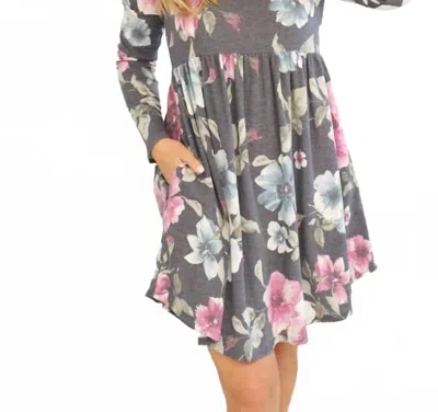 White Birch Floral Babydoll Mini Dress In Multi In Gray