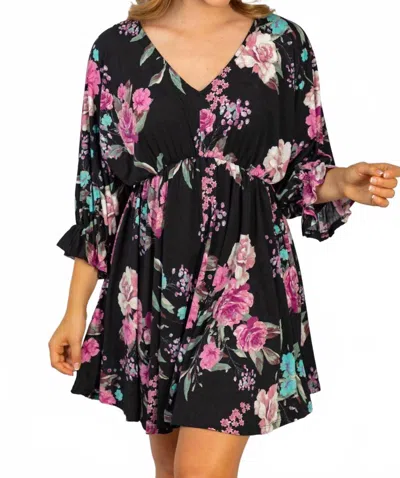 White Birch Floral Poet Sleeve Dress In Black In Multi