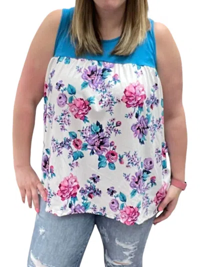 White Birch Floral Swing Tank Top In Teal/white In Blue