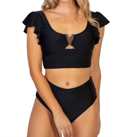 White Birch Flounce Shoulder Two Piece Swimsuit In Black